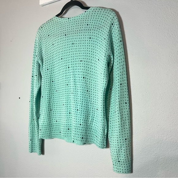 Halogen Mint Green Polka Dot Cashmere Cardigan Sweater Button Up Size Large Flaw - Picture 10 of 11